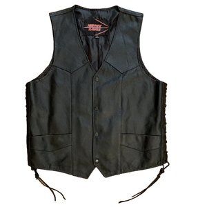SOLD Leather Motorcycle Vest Mens Biker Highway Hawks Snap Front Pocket Black M
